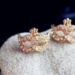 Free Shipping Mask Shape Stud Earrings Fashionable Rhinestone