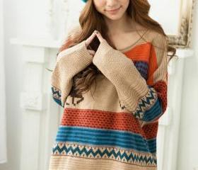 Free Shipping Sweater Cute Deer Patterns Color Block Stripes